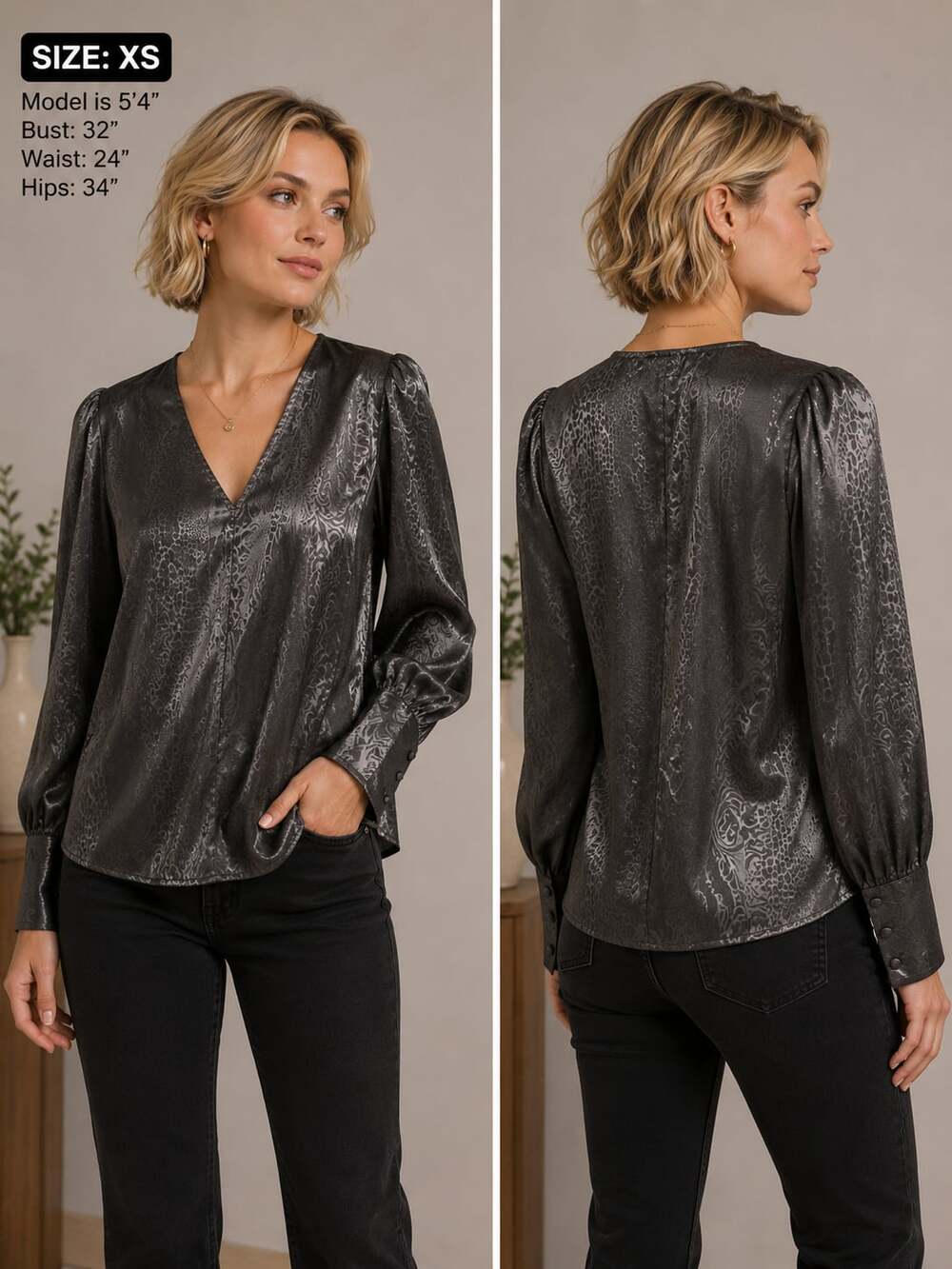 Rachel Zoe Women's V-Neck Long Sleeve Satin Blouse Black Size XS
Z74JC